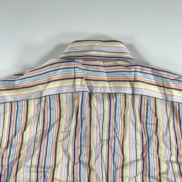 Thomas Dean Shirt Mens M Yellow Blue Orange Striped Long Sleeve Button Down - Picture 6 of 10